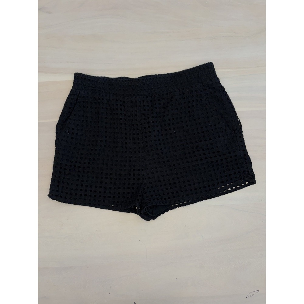Steve Madden Black Eyelet Crochet Pull-On Shorts Elastic Waist Lined Women's M